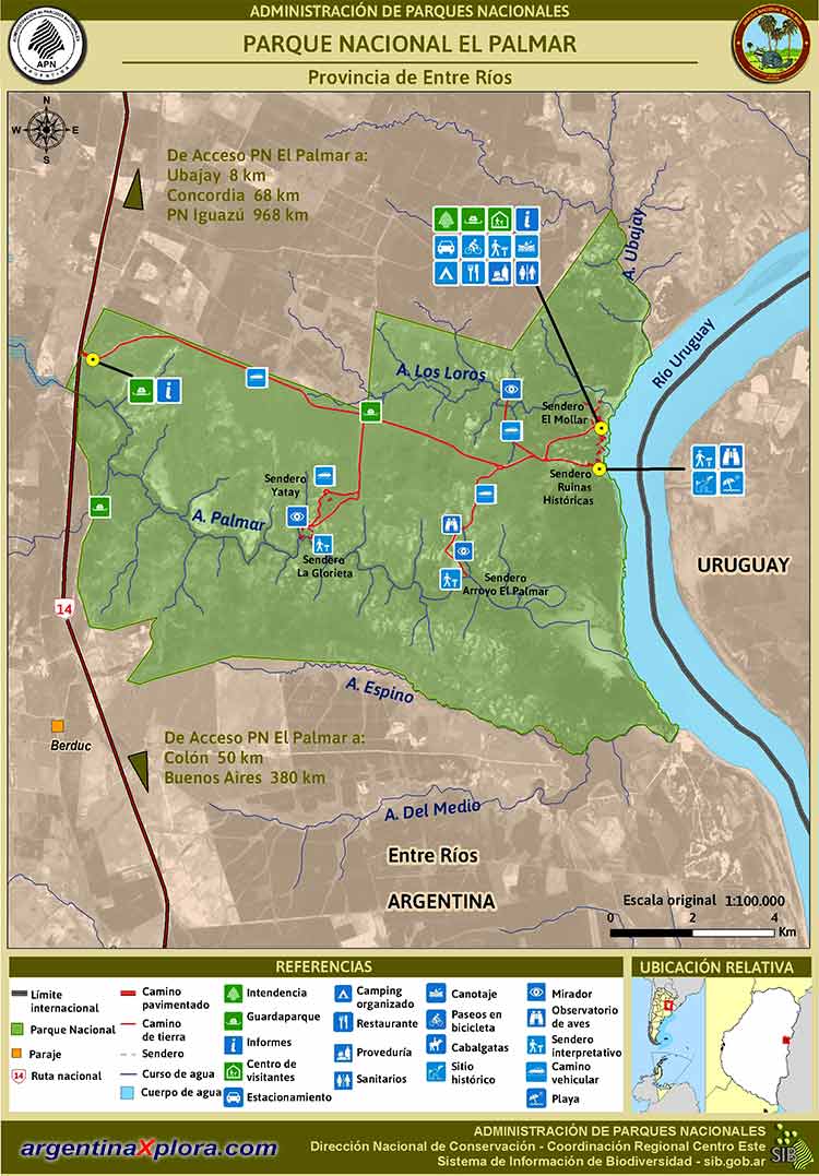 Mapa del Parque Nacional El Palmar