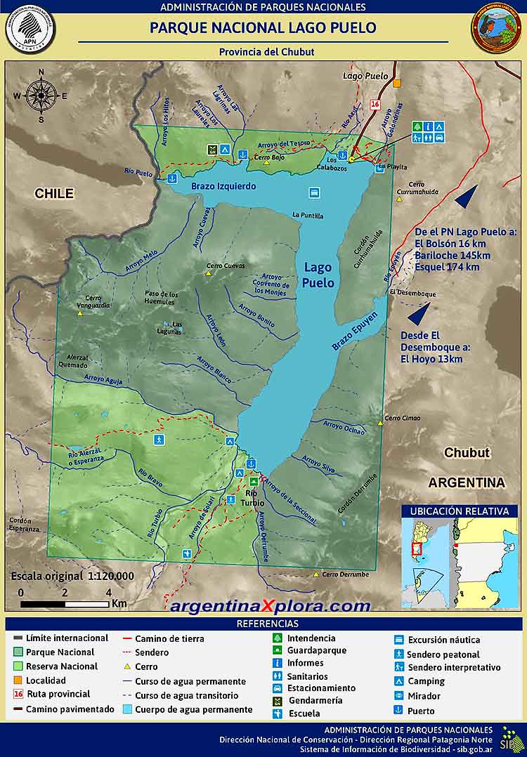 Mapa del Parque Nacional Lago Puelo - Chubut
