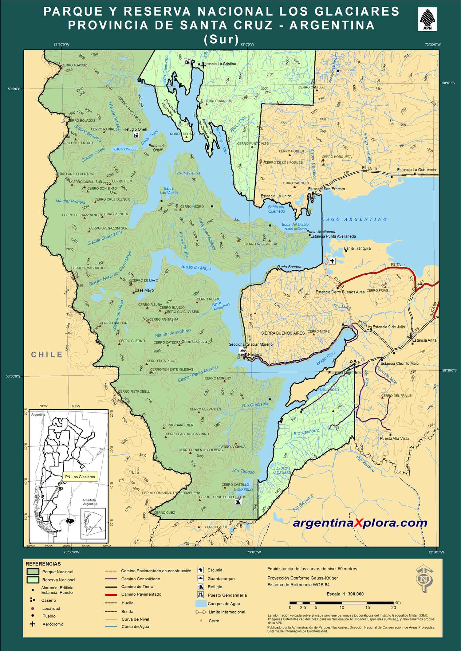 Mapa del Parque Nacional Los Glaciares y Zona