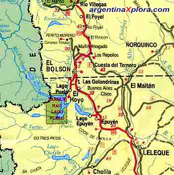 Mapa de la zona de El Bolsón y Comarcas al sur del Paralelo 42º