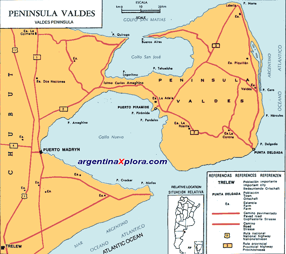 Península de Valdés - Mapa de pesca - Provincia del Chubut