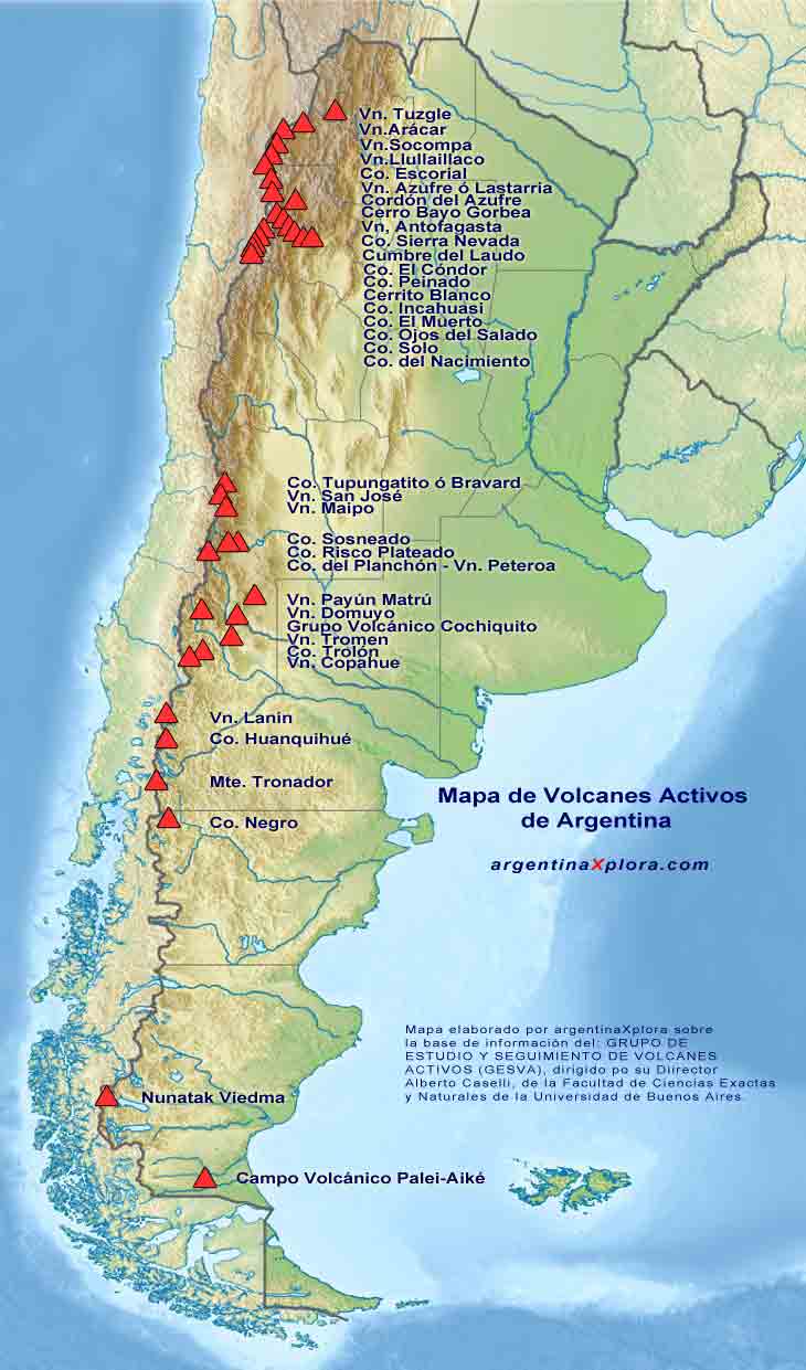 Mapa de los Volcanes Activos de Argentina