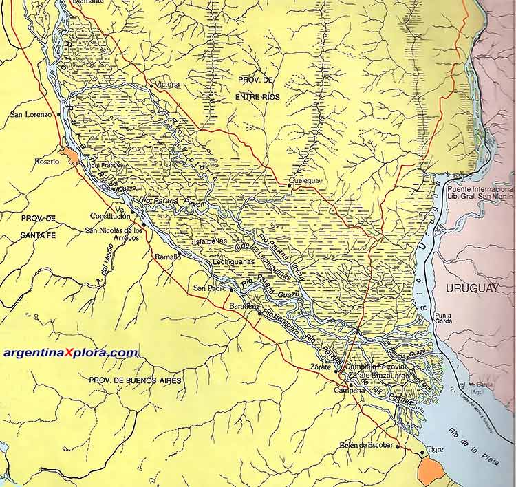 Mapa del Delta del Paraná y Reserva de biósfera