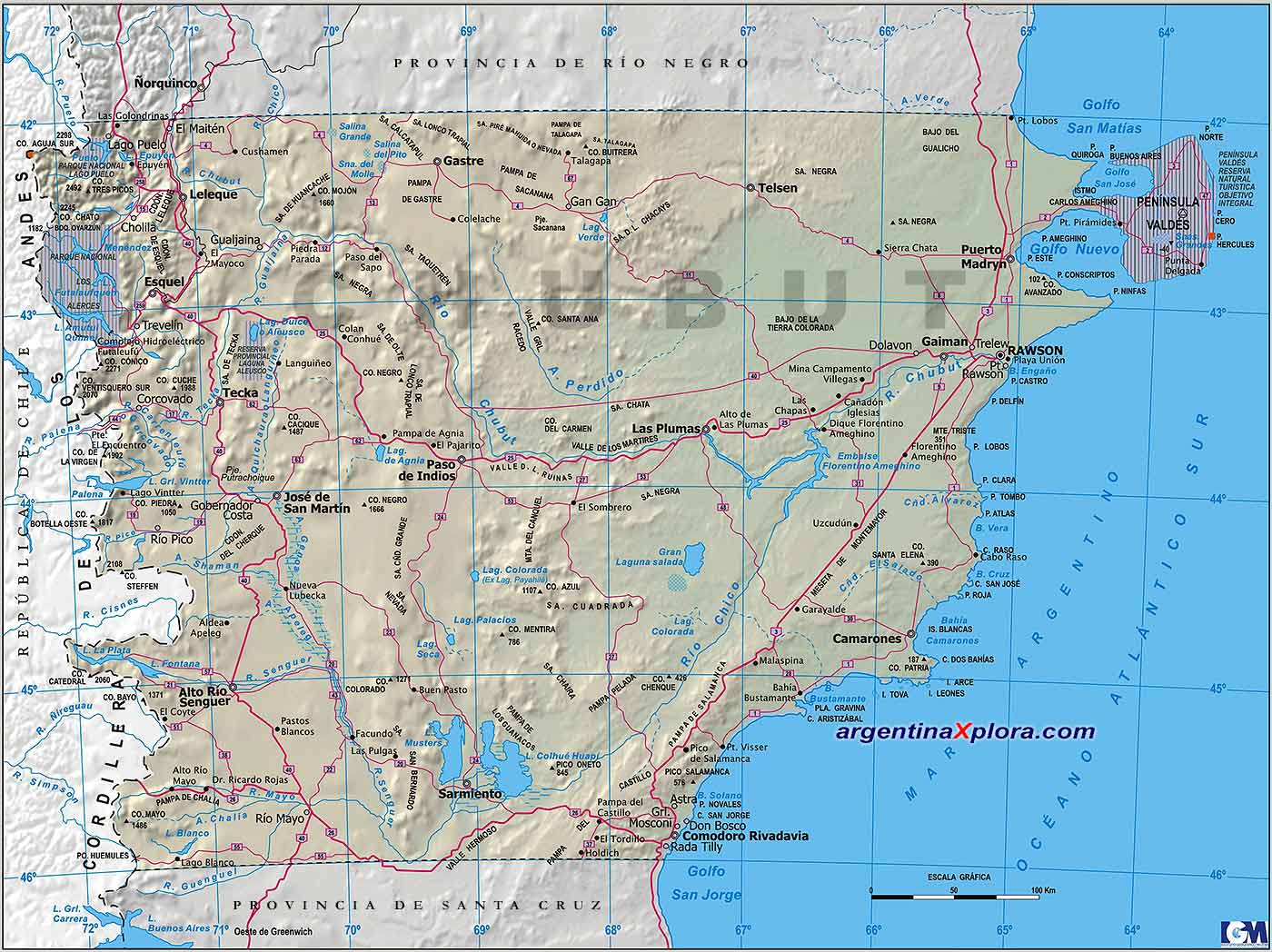 Mapa de la Provincia del Chubut