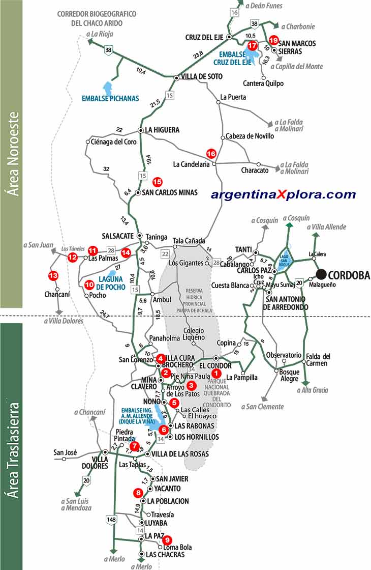 Mapa del Area de Traslasierra y Noroeste de Córdoba