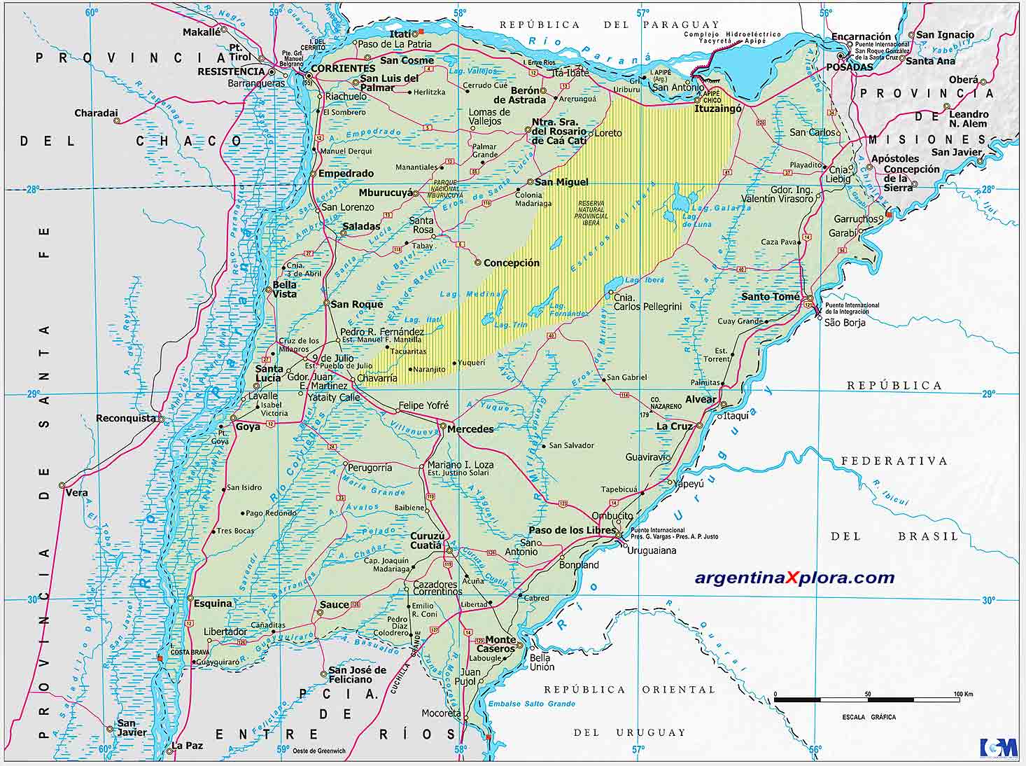 Mapa de Rutas y localidades de la Provincia de Corrientes