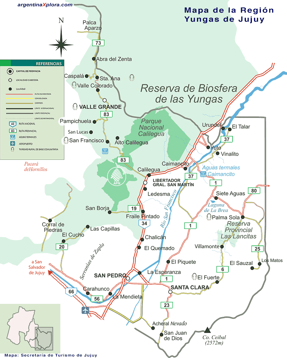 Mapa de Rutas y Localidades del Circuito de las Yungas - Jujuy 