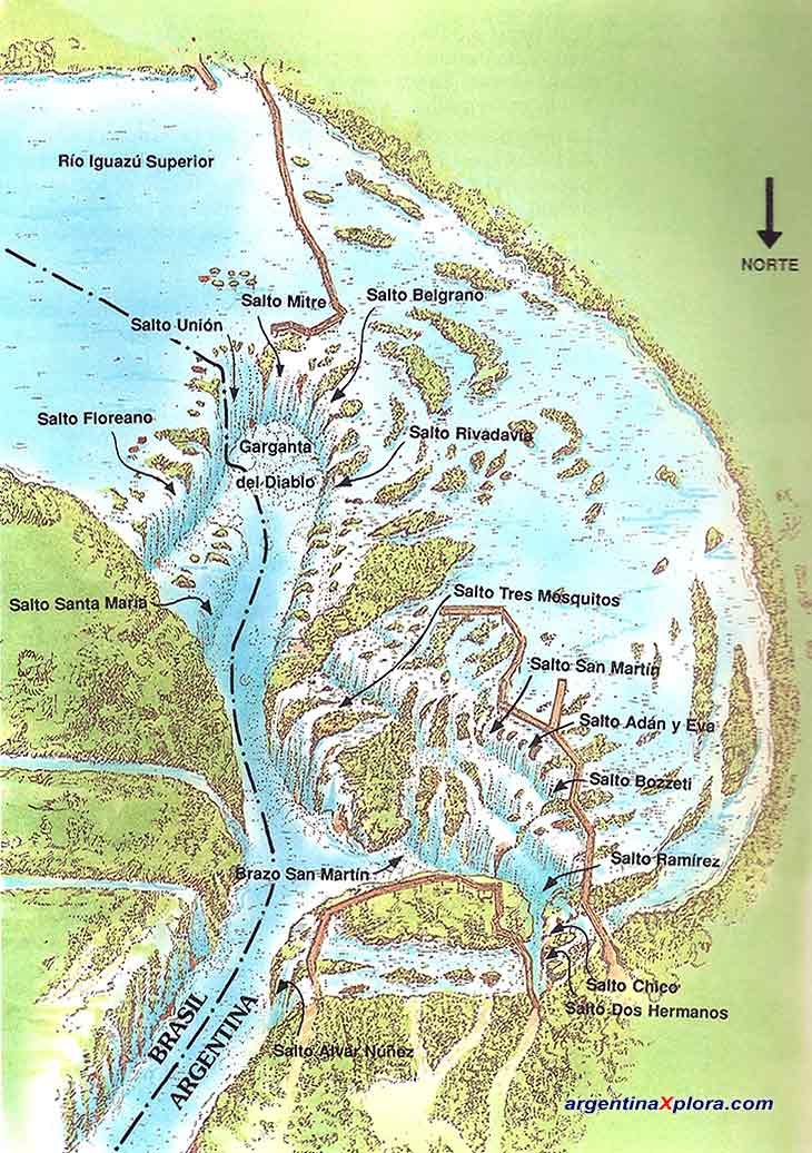 Mapa Circuitos y paseos de las Cataratas del Iguazú
