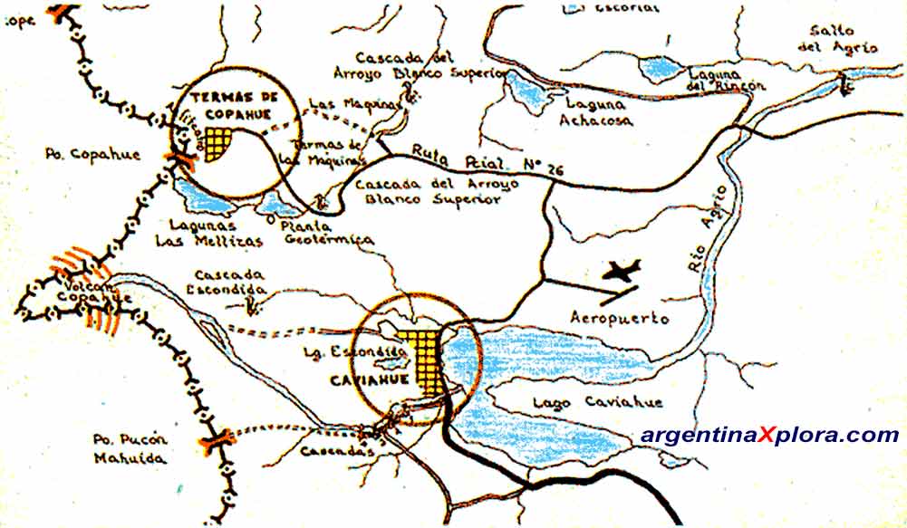 Neuquén - Mapa de Volcán Copahue - Lago Caviahue - Termas