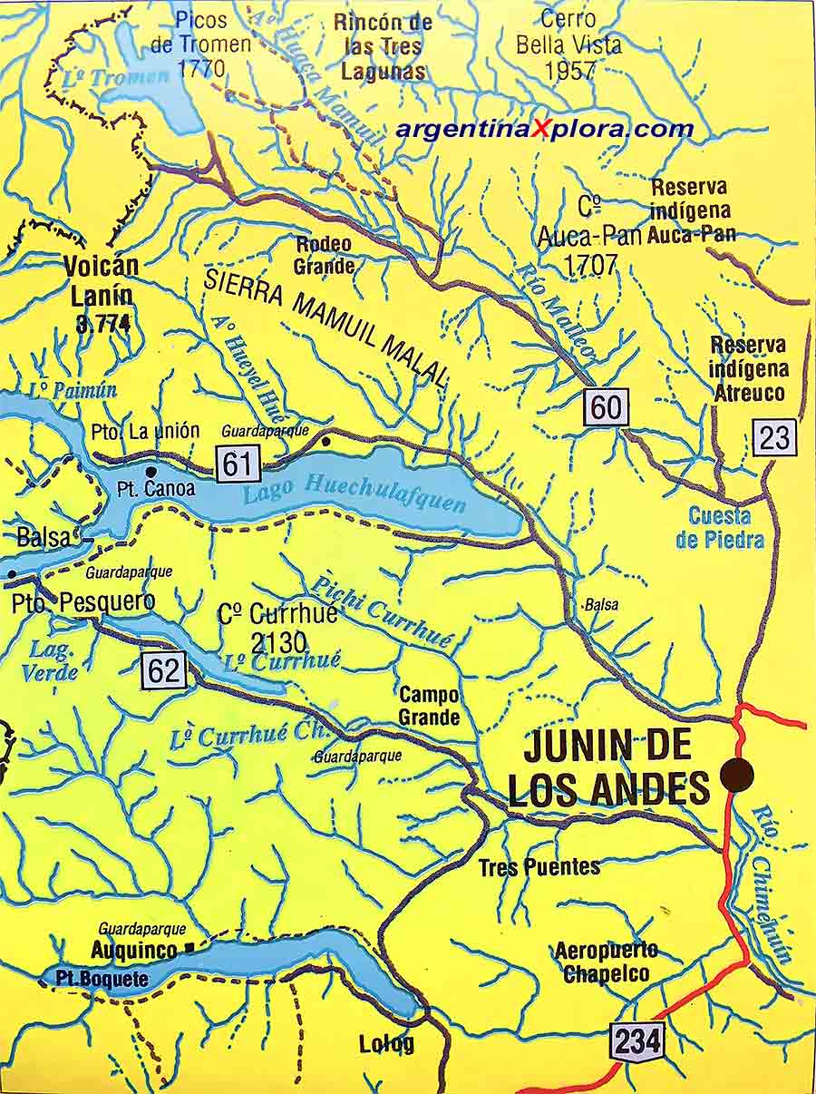 Mapa de Junín de los Andes - Provincia del Neuquén - Rutas y Localidades.