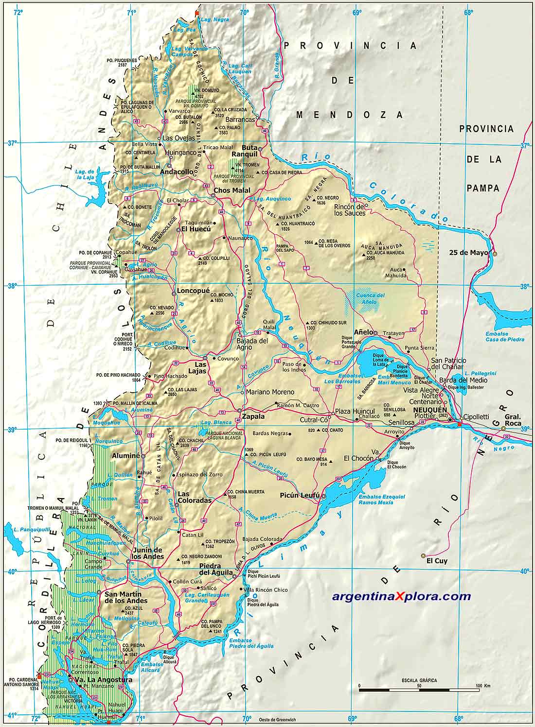 Mapa del Neuquén de Rutas, Localidades