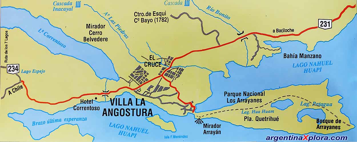Mapa de Villa La Angostura - Provincia del Neuquén - Rutas y Localidades.