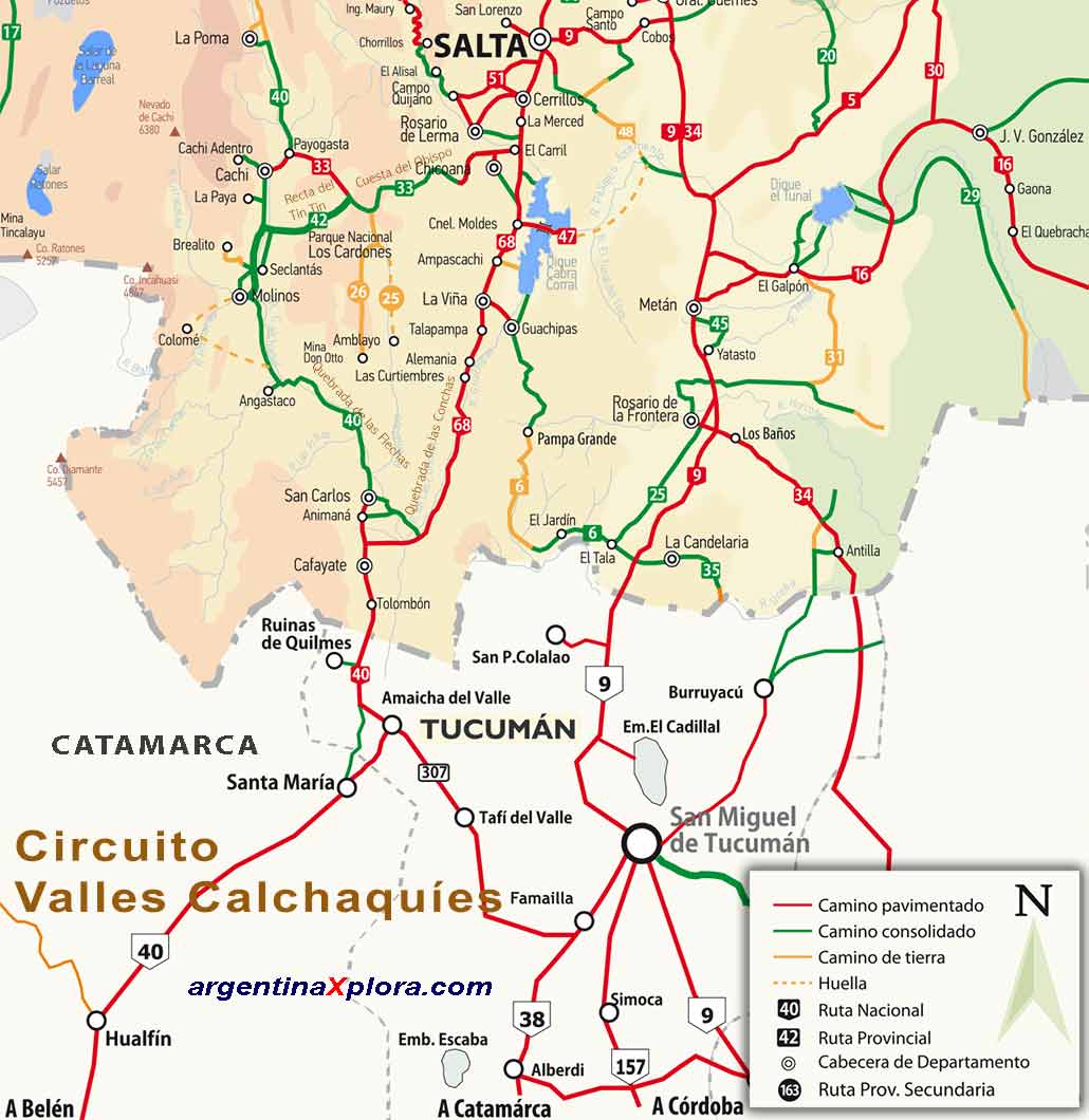Mapa de los Valles Calchaquíes en Salta, Tucumán y Catamarca