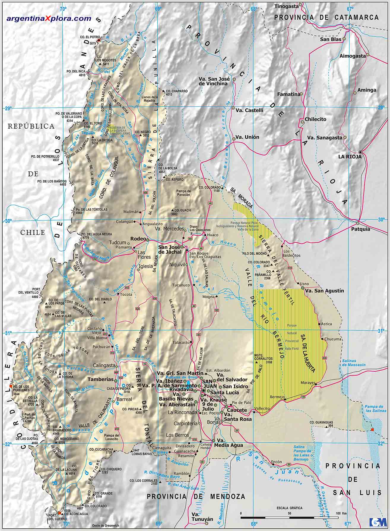 Mapa de la Provincia de San Juan - Rutas y Localidade